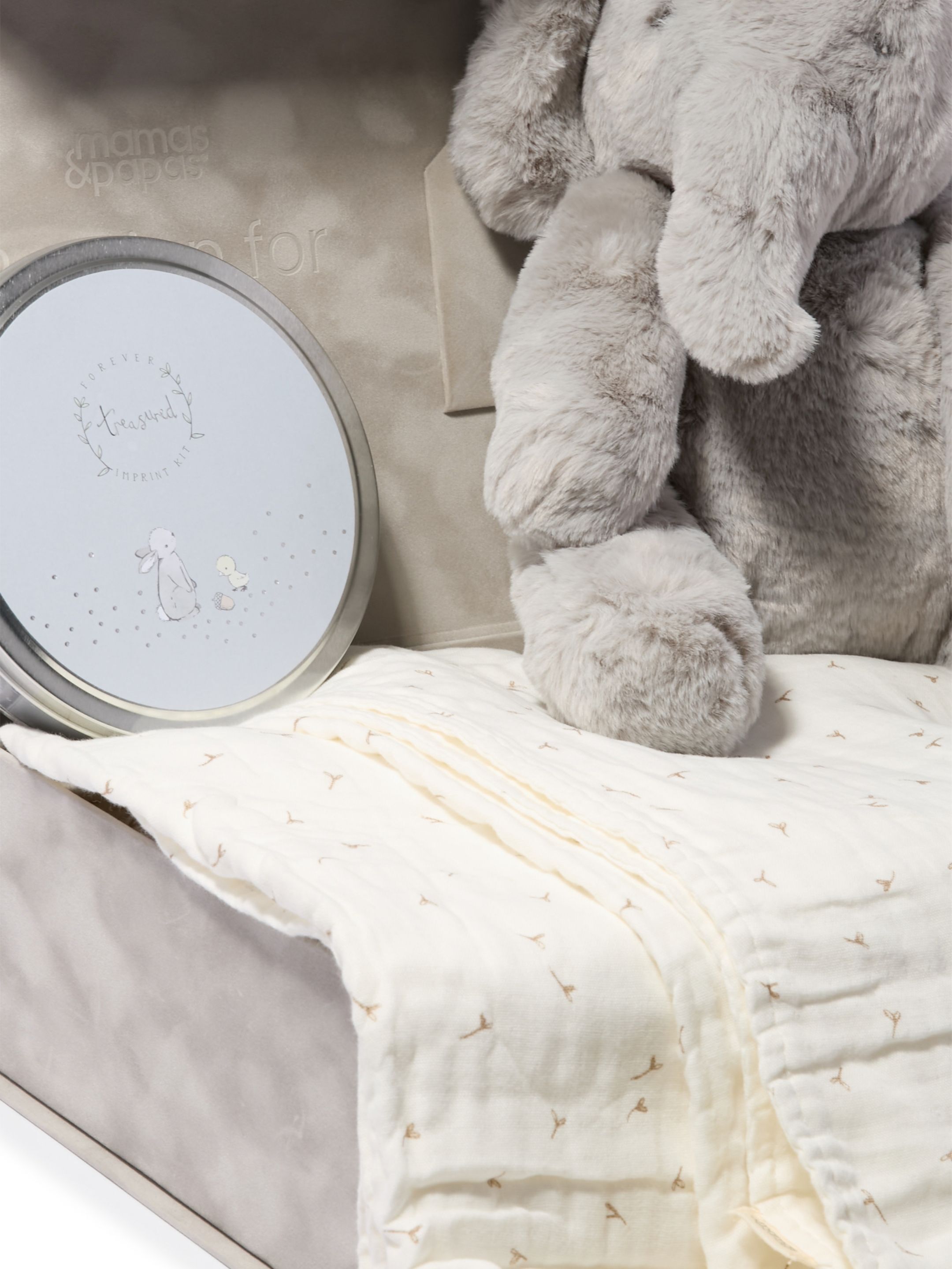 Keepsake Gift Set - Seed Muslin Blanket with Archie Elephant Soft Toy & Blue Imprint Tin image number 2